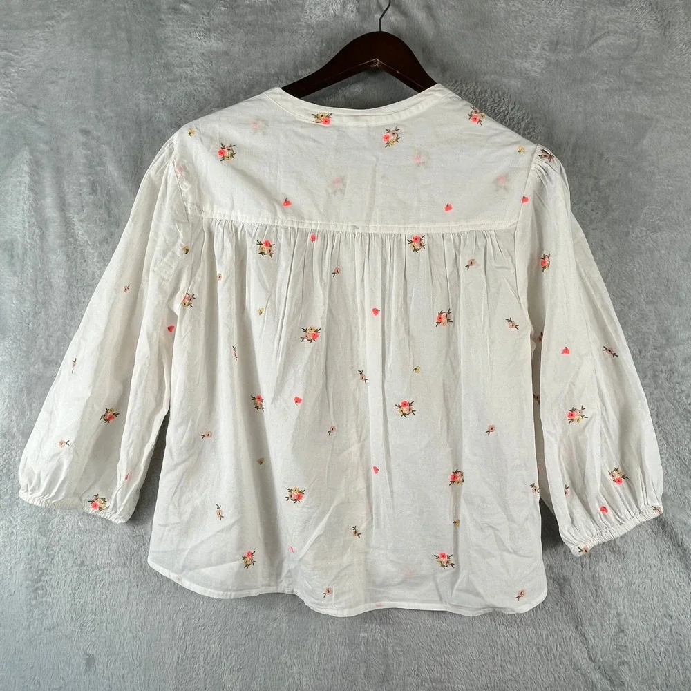Old Navy Floral Embroidered Dobby Blouse NWT L White Cotton Puff Sleeve Top Boho